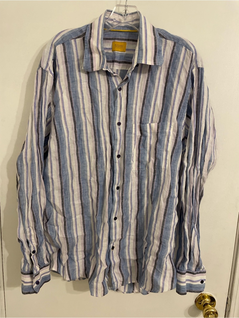 Robert Talbott Blue, White & Gray Striped Linen Button-Down Shirt